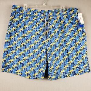 Caribbean Joe Men's XXL Tropical Swim Trunks Blue Yellow Hawaiian‎ Beach UPF 50+